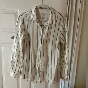 Joie off-white Button-Down Shirt with dark gray Vertical Stripes